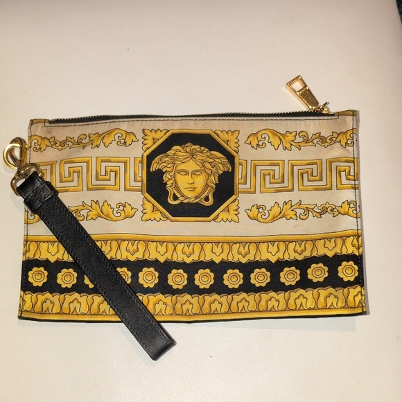 Versace Medusa Head Black and Gold Clutch/Wristlet